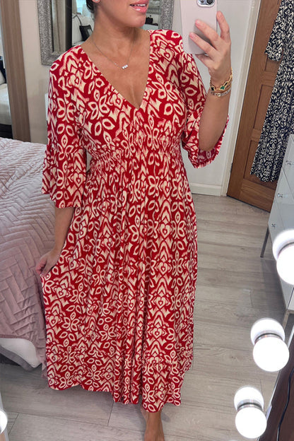 🔥Rabais saisonnier de 50%🔥Robe à fleurs à col en V