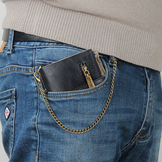 Portefeuille RFID pour hommes avec chaîne, porte-parole rétro-bifold