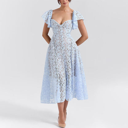 💝Robe mi-longue trapèze en dentelle au crochet