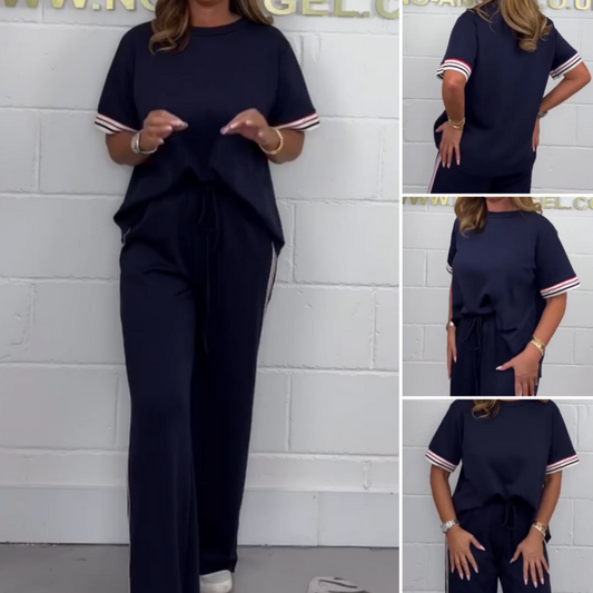Seitliche Streifen Kurzarm-T-Shirt & Weite Jogginghosen Set