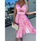 🌸 50% Rabatt auf neue Produkte 💖Rosa ärmelloses Kleid mit Blumenmuster, Taillenausschnitt und V-Ausschnitt
