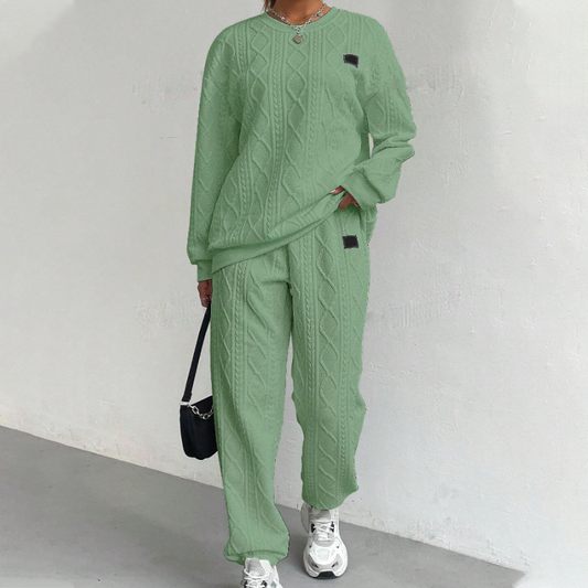 Lässiger langärmeliger Strickpullover und Hose im 2er-Set